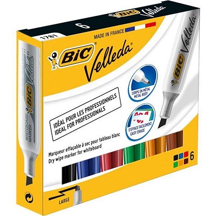 Bic Velleda 1781 Whiteboard Marker / Chisel Tip / 3.2-5.5mm Line / Assorted / Wallet of 6