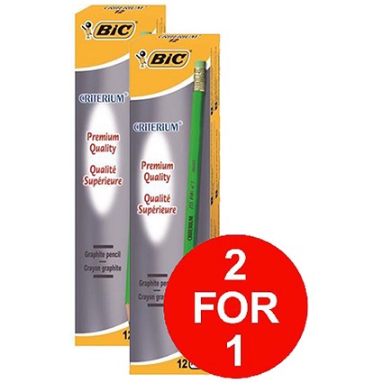 Bic Criterium HB Pencil with Eraser / Graphite / Pack of 12 / Buy One Get One FREE