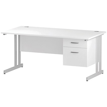 Trexus 1600mm Rectangular Desk, White Legs, 2 Drawer Pedestal, White