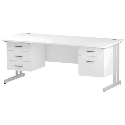 Trexus 1800mm Rectangular Desk, White Legs, 2 Pedestals, White
