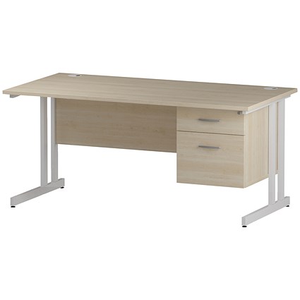 Trexus 1600mm Rectangular Desk, 2 Drawer Fixed Pedestal, White Cantilever Leg, Maple