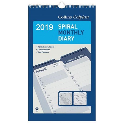 Collins 2019 Colplan Monthly Spiral Notebook Calendar