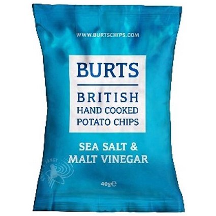 Burts Sea Salt & Malt Vinegar Crisps / 40g Bags / Pack of 20