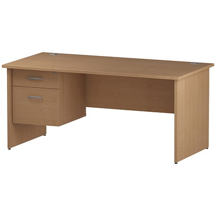 Trexus 1600mm Rectangular Desk, Panel Legs, 2 Drawer Pedestal, Oak