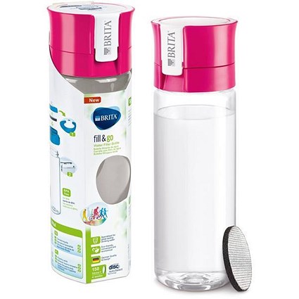 Brita Fill & Go Vital Filtering Water Bottle / Pull-out Mouthpiece / Flip-top Lid / 600ml / Pink