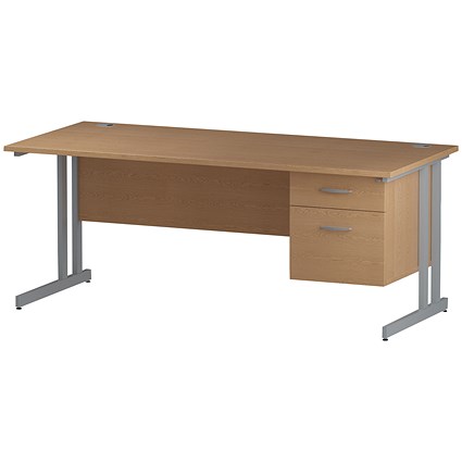 Trexus 1800mm Rectangular Desk, Silver Legs, 2 Drawer Pedestal, Oak