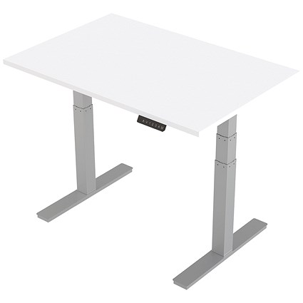 Trexus Height-adjustable Desk, Silver Legs, 1200mm, White