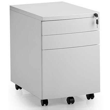 Trexus Under Desk 3 Drawer Steel Mobile Pedestal White Paperstone