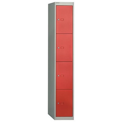 Bisley 4 Door Steel Locker / Depth 457mm / Grey Shell & Red Door