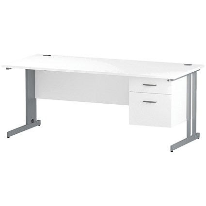 Trexus 1800mm Rectangular Desk, Silver Legs, 2 Drawer Pedestal, White