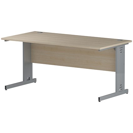 Trexus 1600mm Rectangular Desk, Cable Managed Silver Legs, Maple