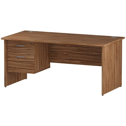 Trexus 1600mm Rectangular Desk, Panel Legs, 2 Drawer Pedestal, Walnut