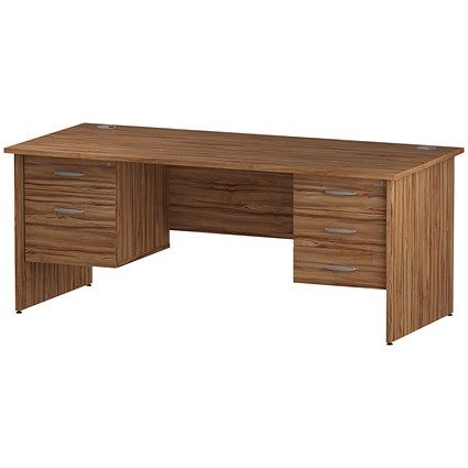 Trexus 1800mm Rectangular Desk, Panel Legs, 2 Pedestals, Walnut
