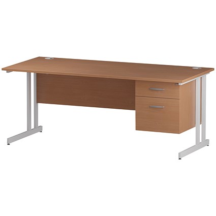 Trexus 1800mm Rectangular Desk, White Legs, 2 Drawer Pedestal, Beech