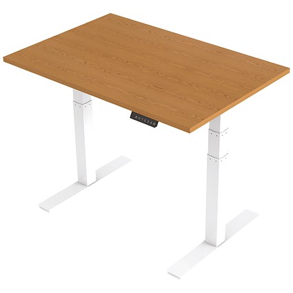 Trexus Height-adjustable Desk, White Legs, 1200mm, Oak