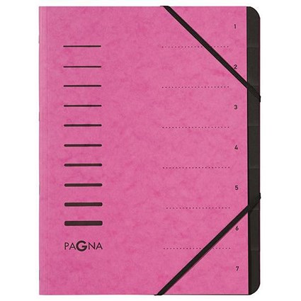Pagna Pro Elasticated Files / 7-Part / A4 / Pink / Pack of 5