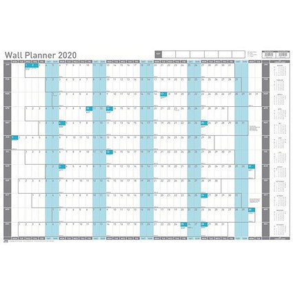 Sasco 2020 Wall Planner, Mounted, 915x610mm