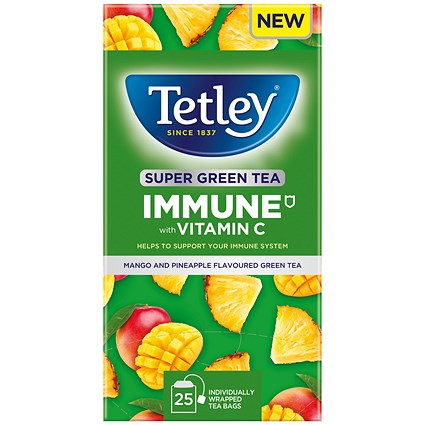 Tetley Super Green Tea Immune Mango & Pineapple with Vitamin C - Pack of 25