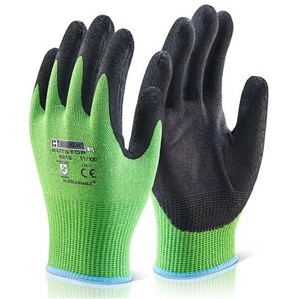 Click Kutstop Micro Foam Gloves, Nitrile, Cut Level 5, Extra Large, Green, Pack of 10