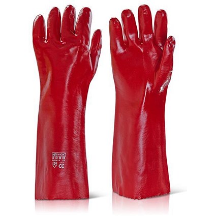 Click 2000 PVC Gauntlet, Open Cuff, 18 Inch, Red, Pack of 100