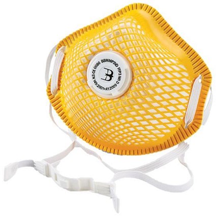 B-Brand P3 Vented Mesh Cup Mask, Soft Foam Nose Seal, Yellow, Pack of 5