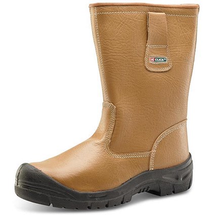 Click Footwear Lined Rigger Boots, Scuff Cap, PU/Leather, Size 8, Tan