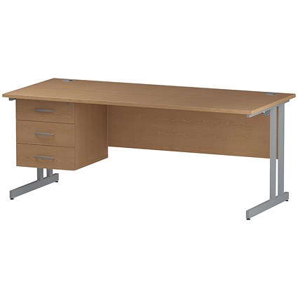 Trexus 1800mm Rectangular Desk, Silver Legs, 3 Drawer Pedestal, Oak Trexus 1800mm Rectangular Desk, Silver Legs, 3 Drawer Pedestal, Oak