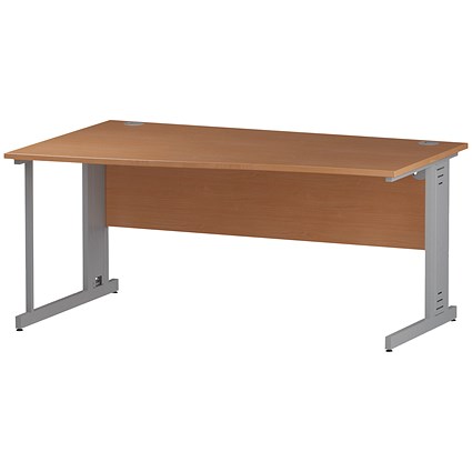 Trexus 1600mm Wave Desk, Left Hand, Cable Managed Silver Legs, Beech