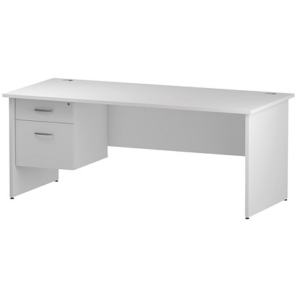 Trexus 1800mm Rectangular Desk, Panel Legs, 2 Drawer Pedestal, White