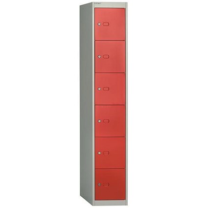 Bisley 6 Door Steel Locker / Depth 457mm / Grey Shell & Red Door
