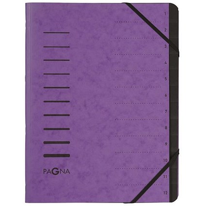 Pagna Pro Elasticated Files, 12-Part, A4, Purple, Pack of 5