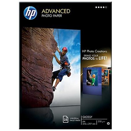 HP A4 Advanced Photo Paper Gloss, Water Resistant, 25 Sheets