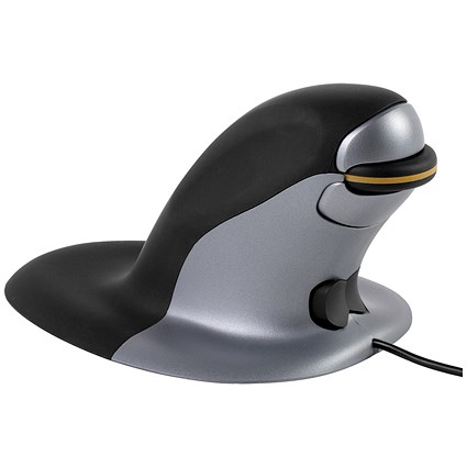 Fellowes Penguin Easy Glide Wired Mouse, Ambidextrous, Black and Silver