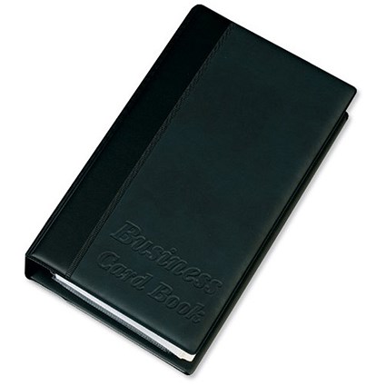 Business Card Book PVC with A-Z Index for 112 Cards 292x159mm Black