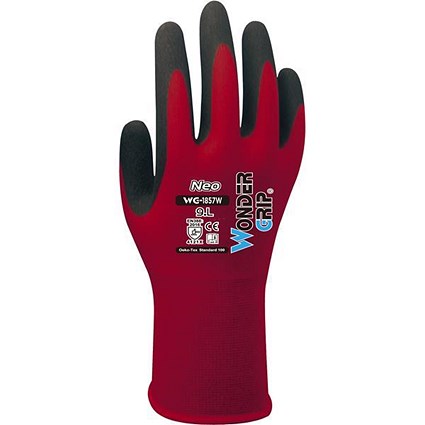 Wonder Grip Neo Oil and Wet Resistance Gloves, Large, Red, Pack of 12