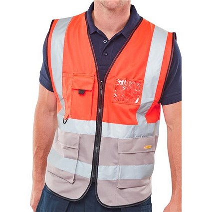 B-Seen Hi-Visibility Two Tone Executive Waistcoat, Extra Large, Red/Grey