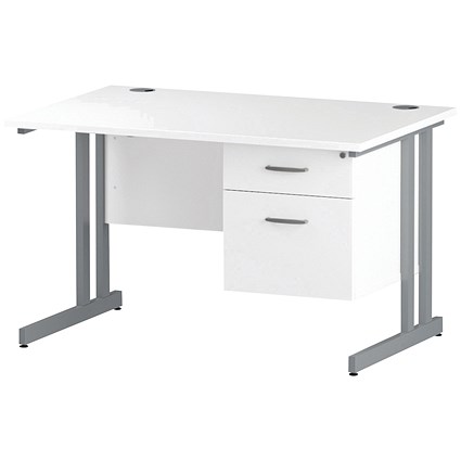 Trexus 1200mm Rectangular Desk, Silver Legs, 2 Drawer Pedestal, White