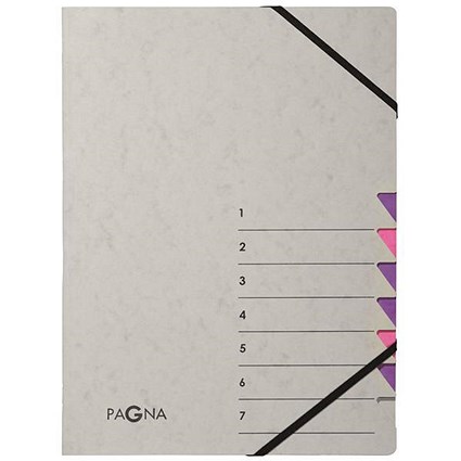 Pagna Pro Elasticated Files / 7-Part / A4 / Grey & Pink / Pack of 5