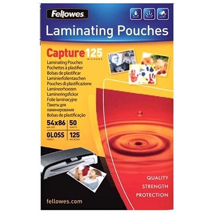 Fellowes Laminating Pouches / 54x86mm / Medium / 250 Micron / Glossy / Pack of 50