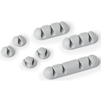 Durable Cavoline Self Adhesive Cable Clips, Assorted Sizes, Grey, Pack of 7