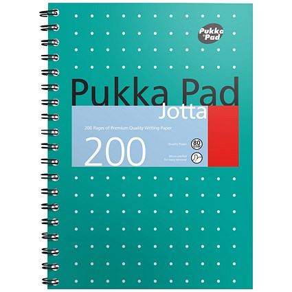 Pukka Pad Jotta Wirebound Notebook, B5, Ruled & Perforatred, 200 Pages, Green, Pack of 3