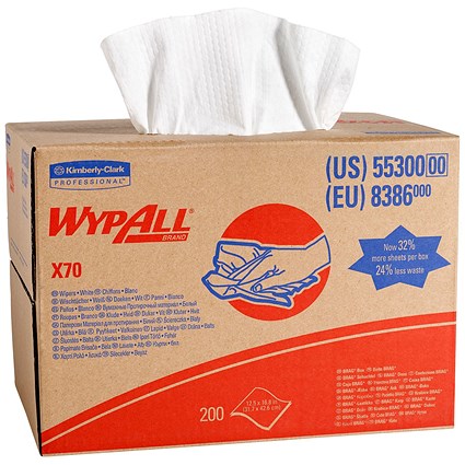 Wypall X70 Cleaning Cloth Brag Box, 1 Ply, Sheet Size 427x318mm, Pack of 200