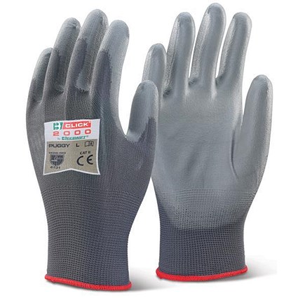 Click 2000 Pu Coated Gloves, Large, Grey, Pack of 100