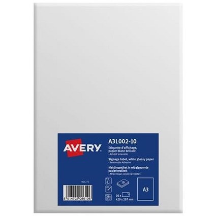 Avery Premium Removable Labels, A3, White, A3L002-10, 10 Labels