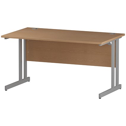Trexus 1400mm Rectangular Desk, Silver Legs, Oak