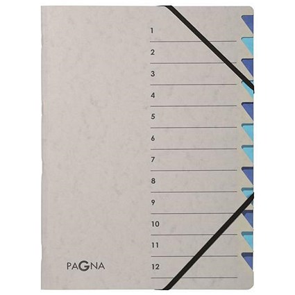 Pagna Pro Elasticated Files / 12-Part / A4 / Grey & Blue / Pack of 5