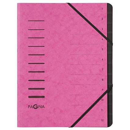 Pagna Pro Elasticated Files, 12-Part, A4, Pink, Pack of 5