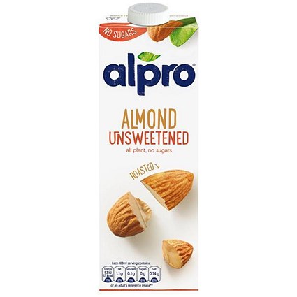 Alpro Almond Milk, Unsweetened, 1 Litre, Pack of 8