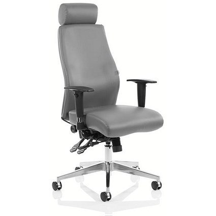 Adroit Onyx Ergo Posture Chair with Headrest, Leather, Grey