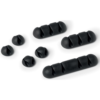 Durable Cavoline Self Adhesive Cable Clips, Assorted Sizes, Graphite, Pack of 7